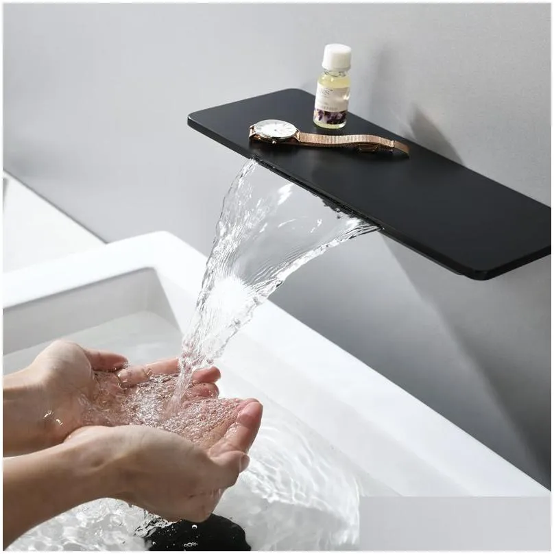 Rubinetti per lavandino del bagno Rubinetto per lavabo a parete Nero opaco Miscelatore a cascata per bagno Rubinetto per acqua fredda e rubinetti Consegna a goccia Home G Dhoqh