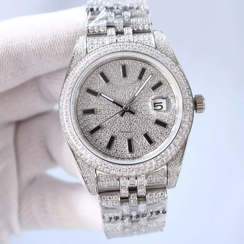 Watchsc-Full Diamond Watch Heren Designer Horloges Automatisch mechanisch uurwerk Zilveren band Roestvrij staal Saffier Waterdicht polshorloge Modearmband 001
