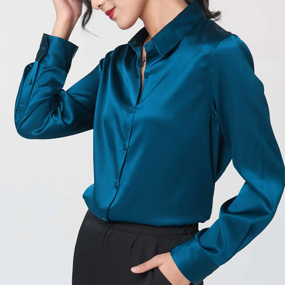 2024 designer shirt women Silk and Silk blouses women Spring and Autumn Professional Wear Contrast Color Long sleeved Commuting Slim Fit Square Neck tops womenE79P