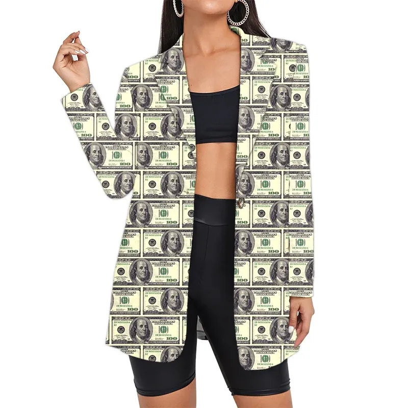 Blazers Costume femme argent Blazers Floral Vintage gros bureau Dollar vêtements 3D personnalisé Camouflage manteau surdimensionné longue veste à carreaux