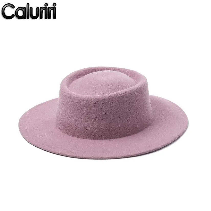 Gierig Rand Hoeden Caluriri Wol Fedora Hoed Winter Outdoor Dame Elegant Breed 100% Vrouwen Roze Temperament275O