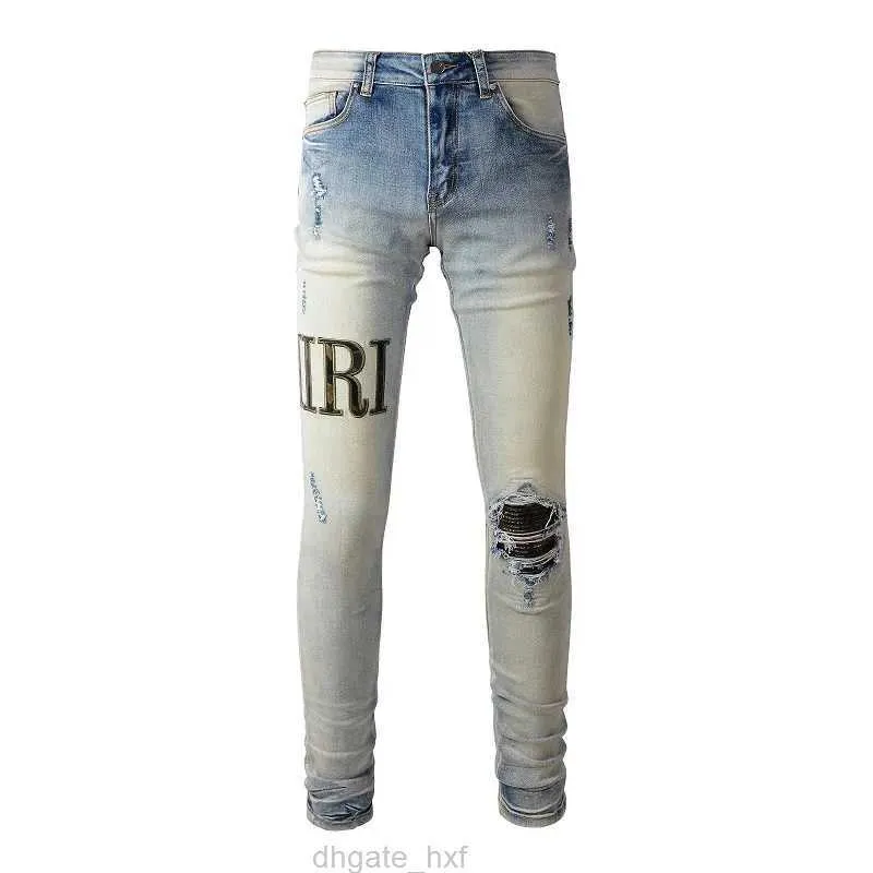 Designer Amirs Jeans para Mens Jeans Caminhadas Calças Rasgadas Hip Hop High Street Fashion Brand Pantalones Vaqueros Para Hombre Motocicleta Bordado Close Fit