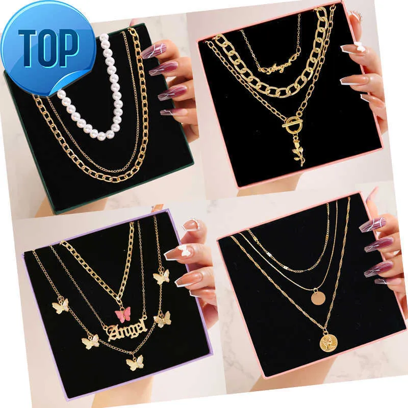 17KM Vintage Gold Multilayered Coin Chain Necklace For Women Men Punk Butterfly Chunky Chain Necklace Party Trendy Jewelry