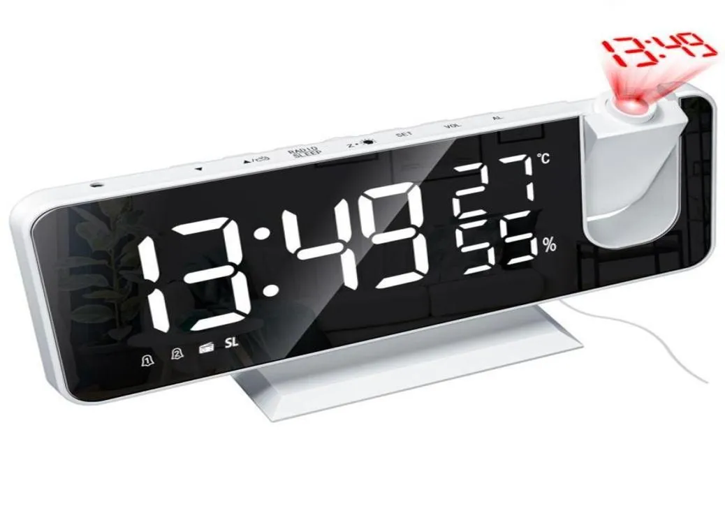 Altri Accessori Orologi 2021 Sveglia Digitale LED Proiezione HD Con Temperatura Umidità Display Funzione Radio Specchio USB 3212444