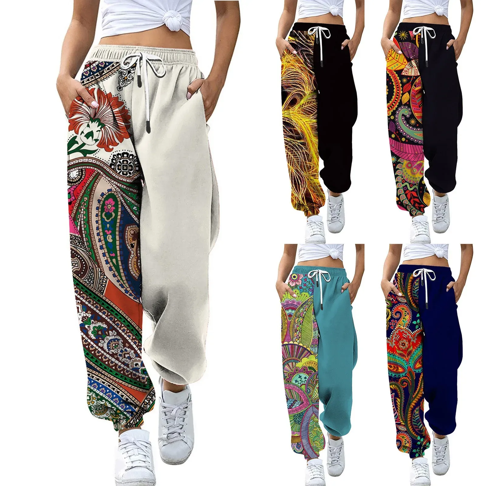 Capris Nouveau pantalon de jogging ample femmes 2022 mode imprimé taille haute entraînement athlétique salon Joggers pantalons d'extérieur dames pantalons de survêtement