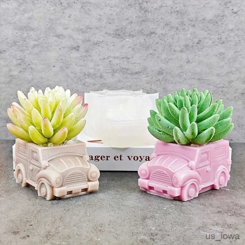 Candles DIY Motorcar Truck Bus Gypsum Silicone Mold Diy Succulents Concrete Flower Pot Vase Plaster Cement Mold Clay Mold Candle Holder