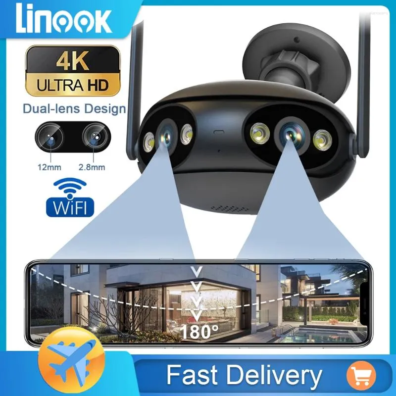 Linook ICSEE Outdoor IP Security Camera CCTV Wireless Wifi 5x Zoom 8MP 4K Dual Lens 180 Wide Angle