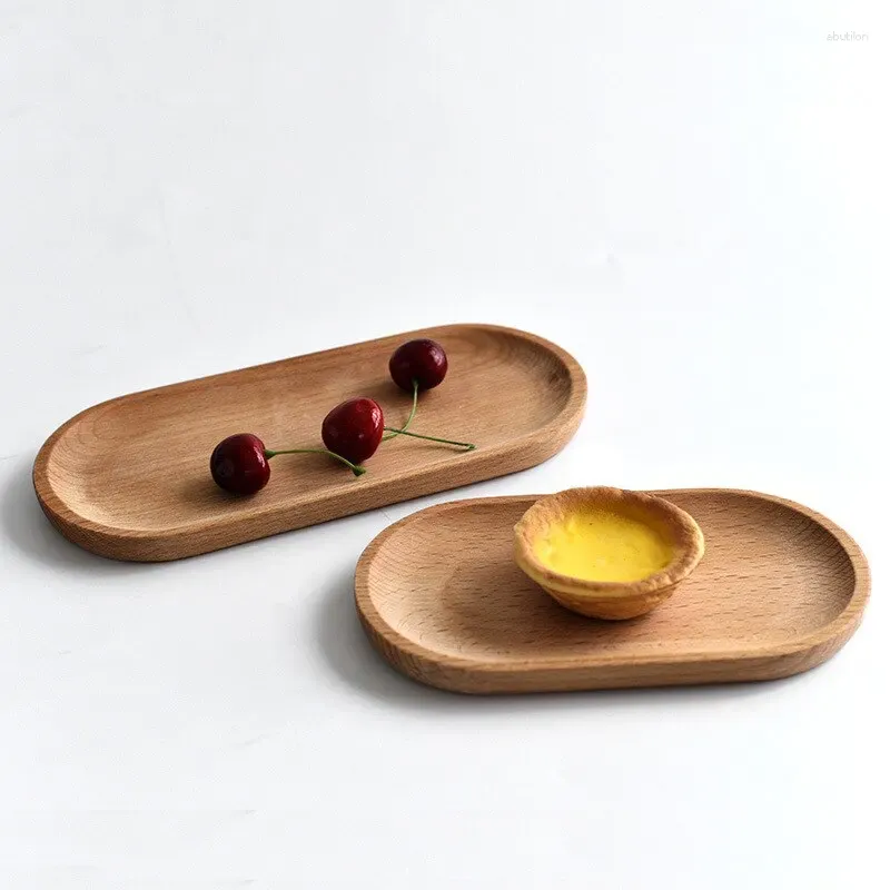 Table Mats Japanese Tableware Wooden Plate Beech Oval Tray Mini Solid Wood Small Children's Whole 18cm