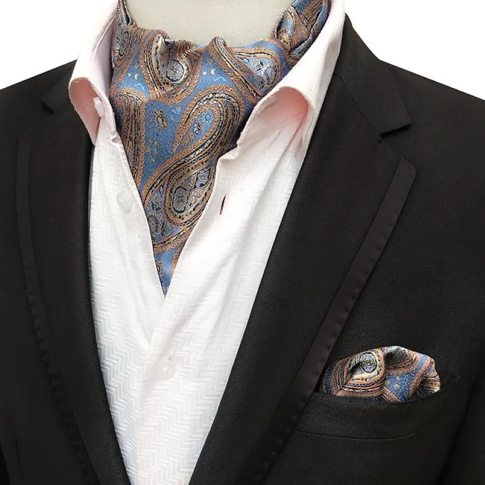 Linbaiway Men Suits Ascot Tie tie for Man Cravat ties Clorkerchief Floral Paisley Pocket Square Wedding Logo Neck2942