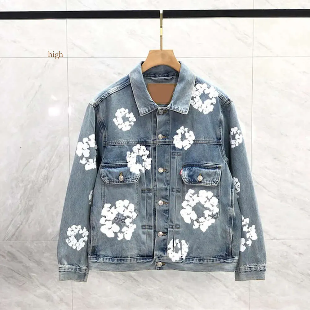 Hommes Floral Motif Denim Manteau Lavage Bleu Femmes Bouton Lettres Chemises Femme Designer Vestes Haute