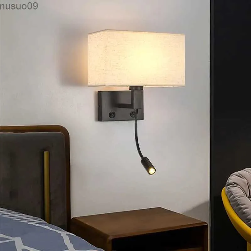 Duvar lambası 12W otel başucu kumaş duvar ışıkları ile anahtar led spot ışığı okuma duvar lambası yatak odası çalışması nordic ev dekoru ışık fikstürü