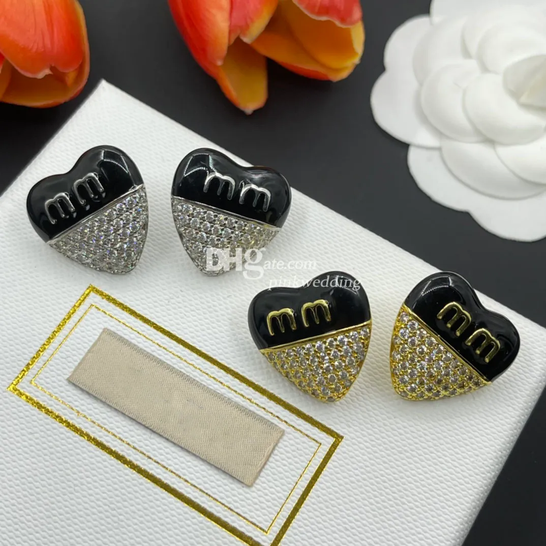 Designer Heart Shape Earrings Stylish Diamond Stud Trendy Gold Letter Printed Earrings Engagement Gift With Box