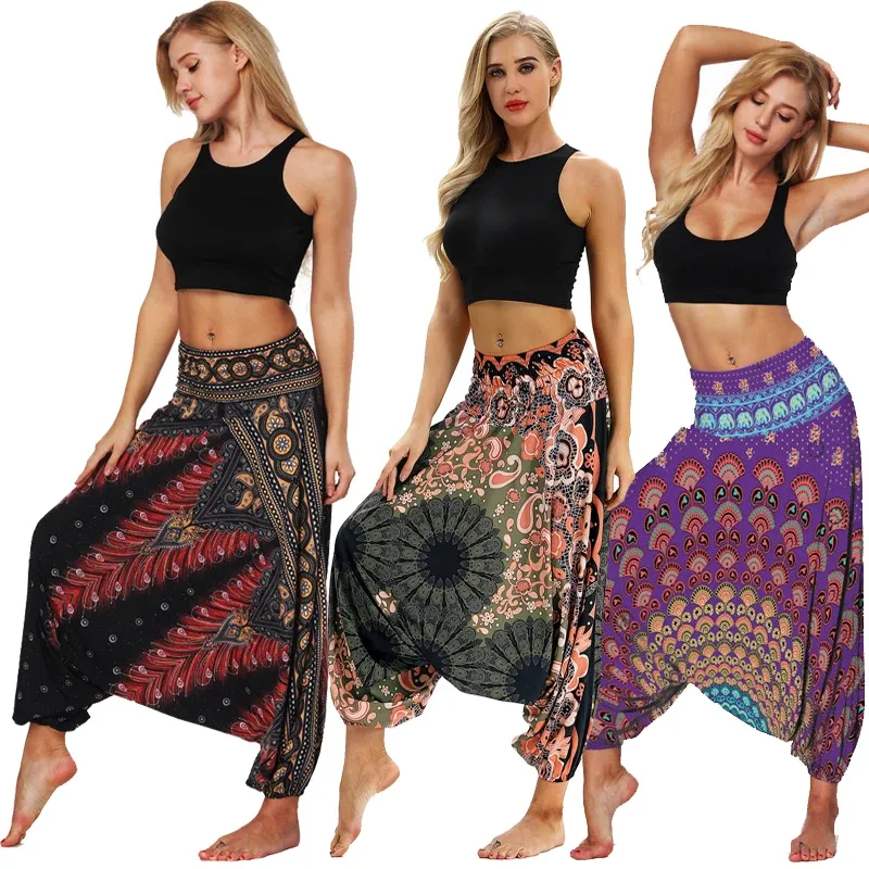 Capris Femmes Taille Élastique Pantalon De Style National Doux Lâche Thai Sarouel Indie Folk Boho Festival Hippy Pantalon Décontracté Lâche