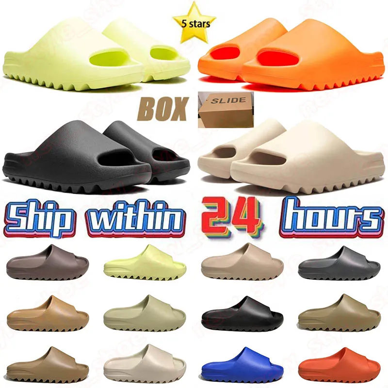 2024 Med Box Designer Slide Foam Runners tofflor Herrkvinnor Famous Sandals Slides Onyx Vermilion Mx Moon Grey Bone Luxurys Gummy Loafers Shoes Big Size