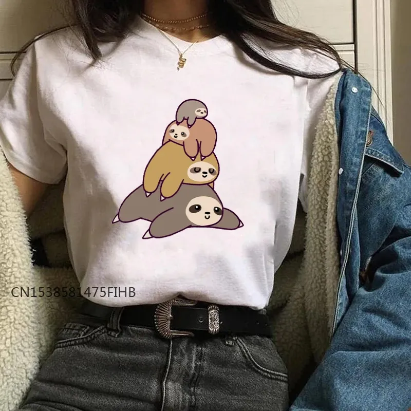 T-shirt Women Lazy Cute Sleep Sloth Fashion Short Sleeve Tees Premium Tops Graphic Female Ladies Womens Lady TShirt T Shirt TShirts