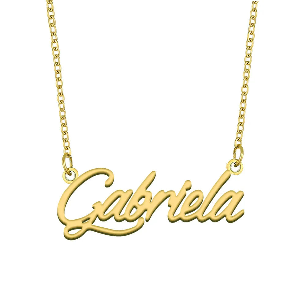 Gabriela typskylt charm anpassad namn halsband personaliserad hänge för män pojkar födelsedagspresent bästa vänner smycken 18k guld pläterad rostfritt stål