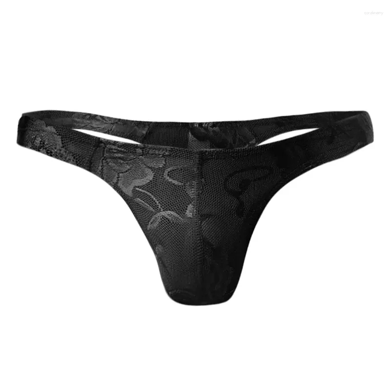 Underpants Black Ondergoed Men's Sexy Mesh Lace Transparent Underwear Floral Air Low Waist Briefs Cuecas For Men