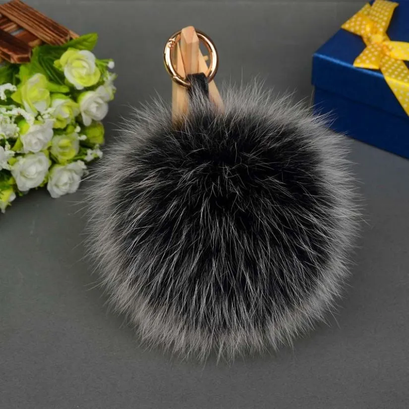 Fox Fur Pompoms 키 체인 자연 모피 볼 키 체인 정품 폭스 모피 폼폼 가방 매력 k keychain271c