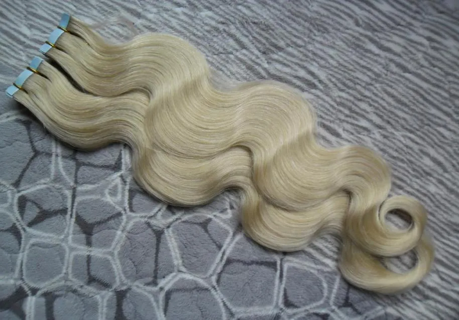 body wave tape in human hair extensions 40 stuks maagdelijk braziliaanse golfhaar pu huid inslag tape op in remy hair extensions 60 Plati8304073