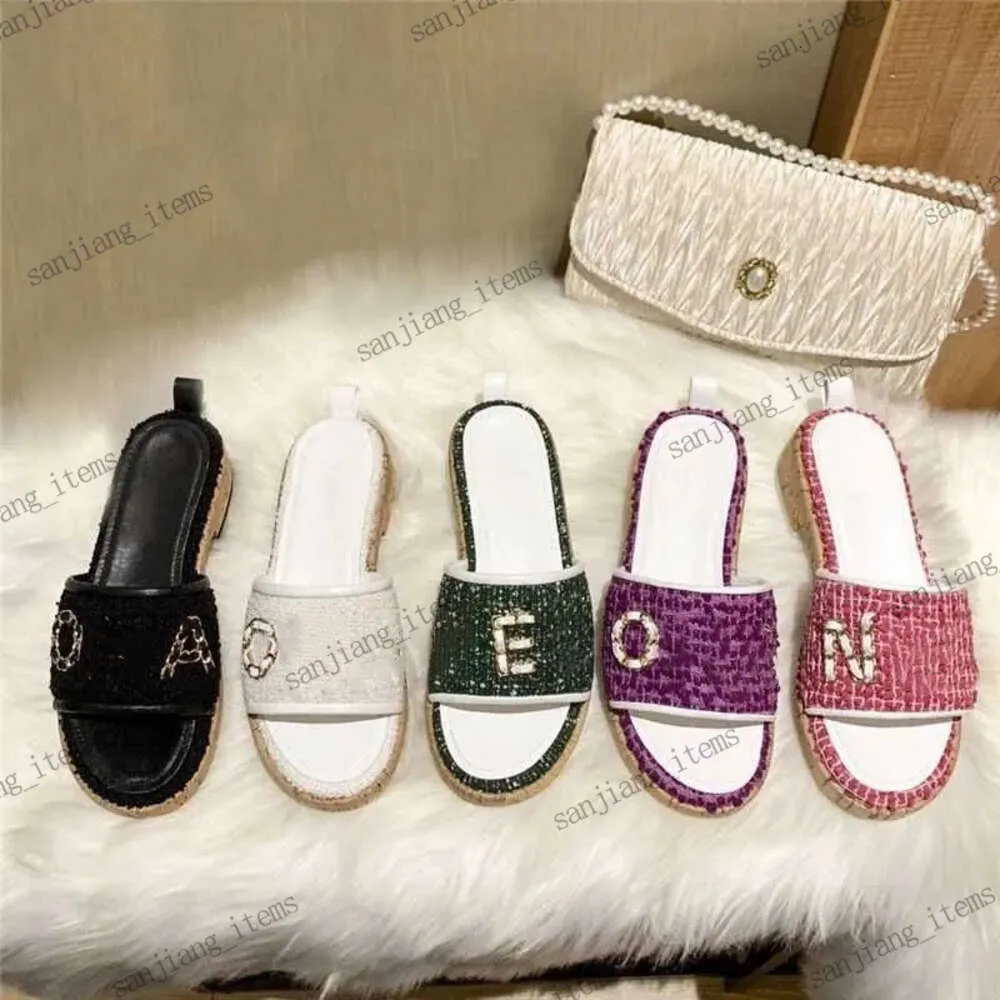 2024 C Two Gold Chain slippers designer sandals Women shoes Cord Braided Knit Thick Bottom Slides Tweed Leather Flats chunky Mules Beach Pool Flip Flops Slider