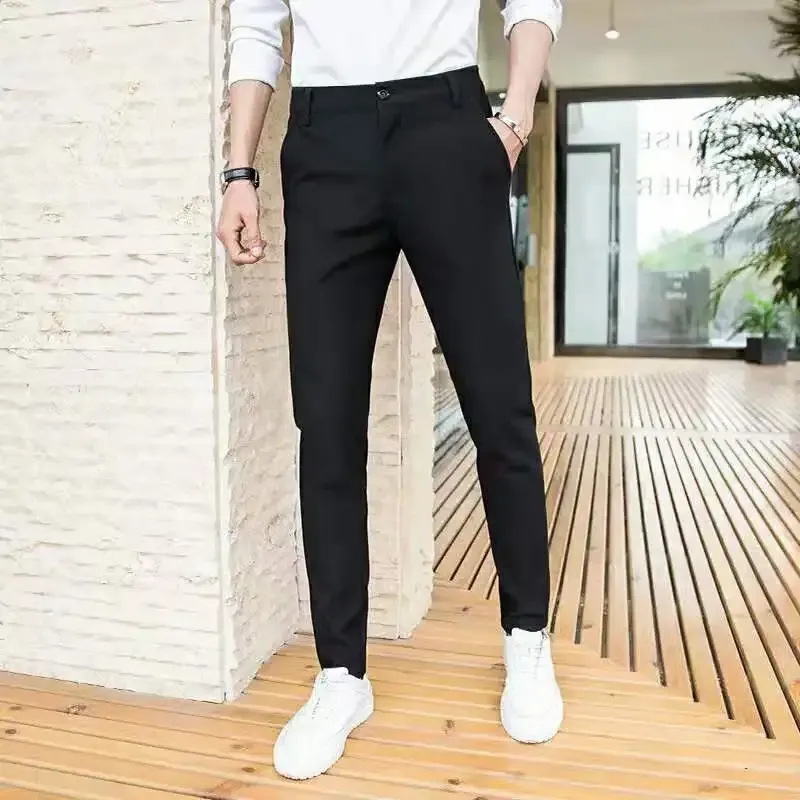 Pantaloni pantaloni per abiti neri per uomini stretching pantaloni corti in forma grigia pantaloni casual smart smart pantaloni maschi pantaloni da uomo pantaloni