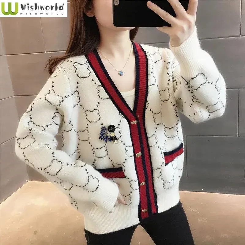 Cardigans Spring and Autumn Style New Spragrance Small Vneck Vneck Worough and Tropendile Coatted Coatred Sweater Sweater