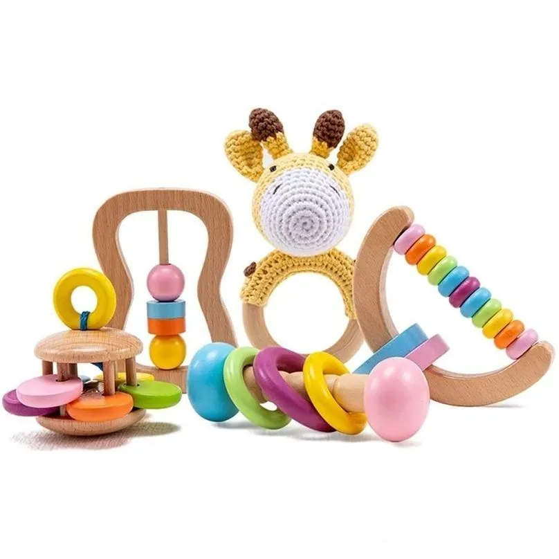 Juguetes de madera seguros orgánicos Bebé Niño Juguete DIY Cloghet Sonajero Chupete Pulsera Mordedor Conjunto Producto Montessori 211029 Entrega de gotas Dhimx