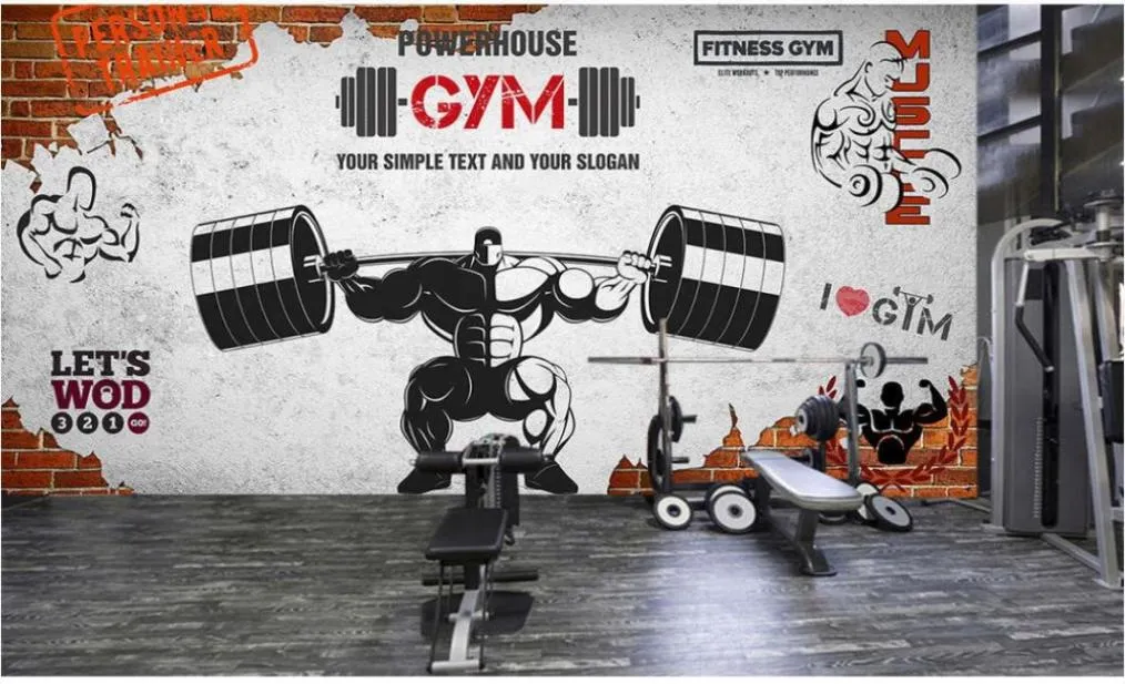 Niestandardowe tapety do ścian 3D Gym Malowidła Retro Brick Wall Muscle Sports Gym Club Obraz ściany Mural Mural Dekoracyjne Wal6411541