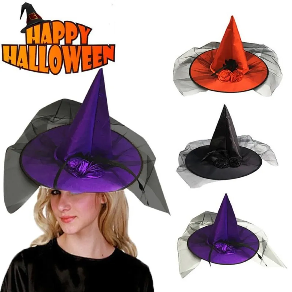 Stingy Brim Chapéus Feriado Halloween Wizard Chapéu Festa Design Especial Abóbora Cap Mulheres Grande Ruched Bruxa Acessório1947