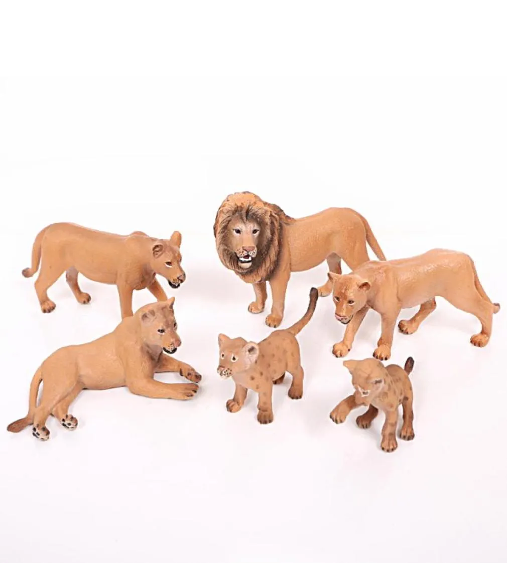 6pcsset Lion modèles de famille simulation modèle animal jouet Action Figure poupée Figurine décorer maison jardin Collection pour enfant cadeau T9334087