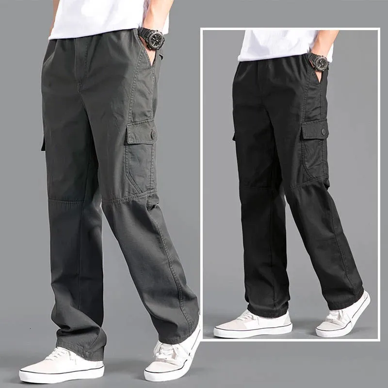 Pantaloni cargo da uomo larghi dritti abbigliamento oversize grigio solido abbigliamento da lavoro versatile pantaloni da jogging neri pantaloni casual da uomo in cotone 240305