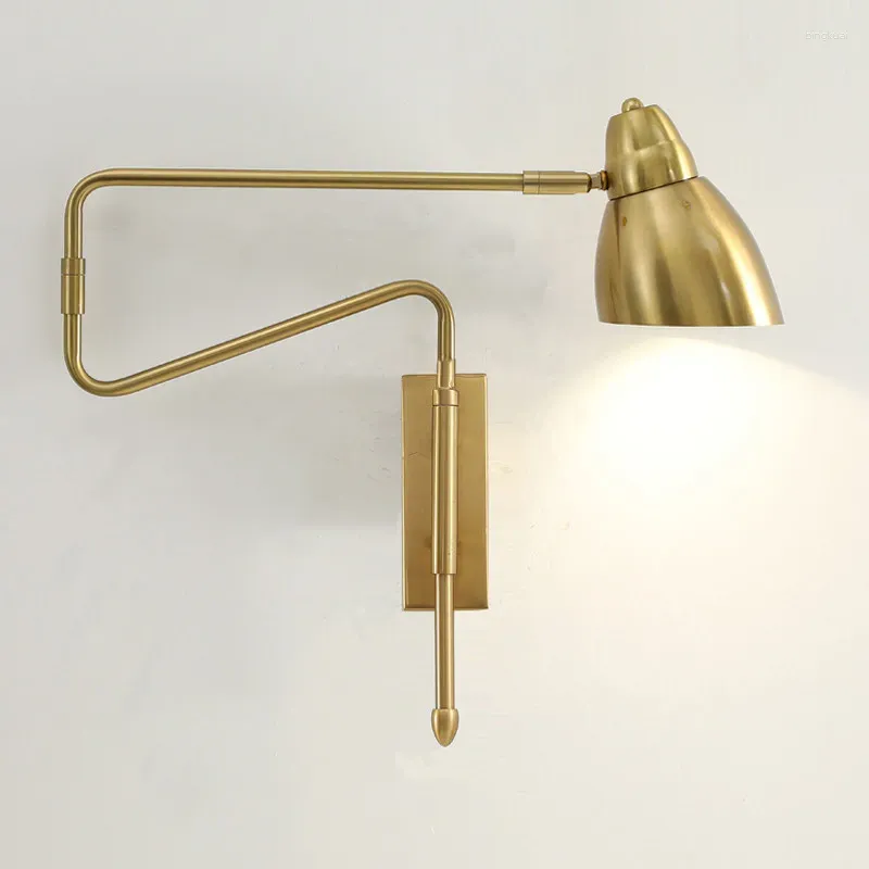 Lampada da parete industriale regolabile a braccio lungo retrattile creativo con interruttore luci da comodino da lettura flessibile pieghevole nero oro WF