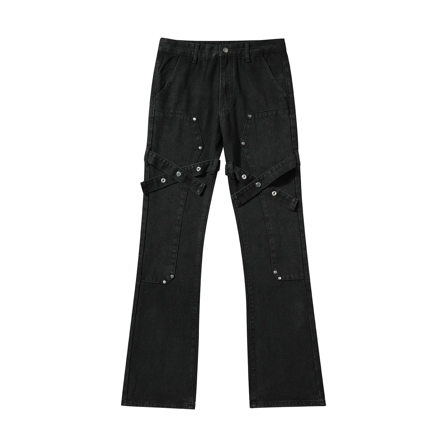 Spring New High Street Strap Micro La Jeans For Men's Black Work Pants