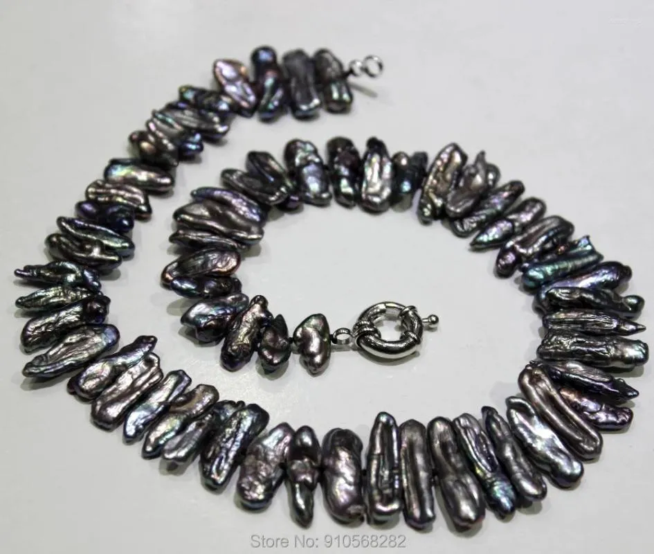 ペンダント黒の歯の形をした淡水真珠のネックレス6x25mm 18インチ