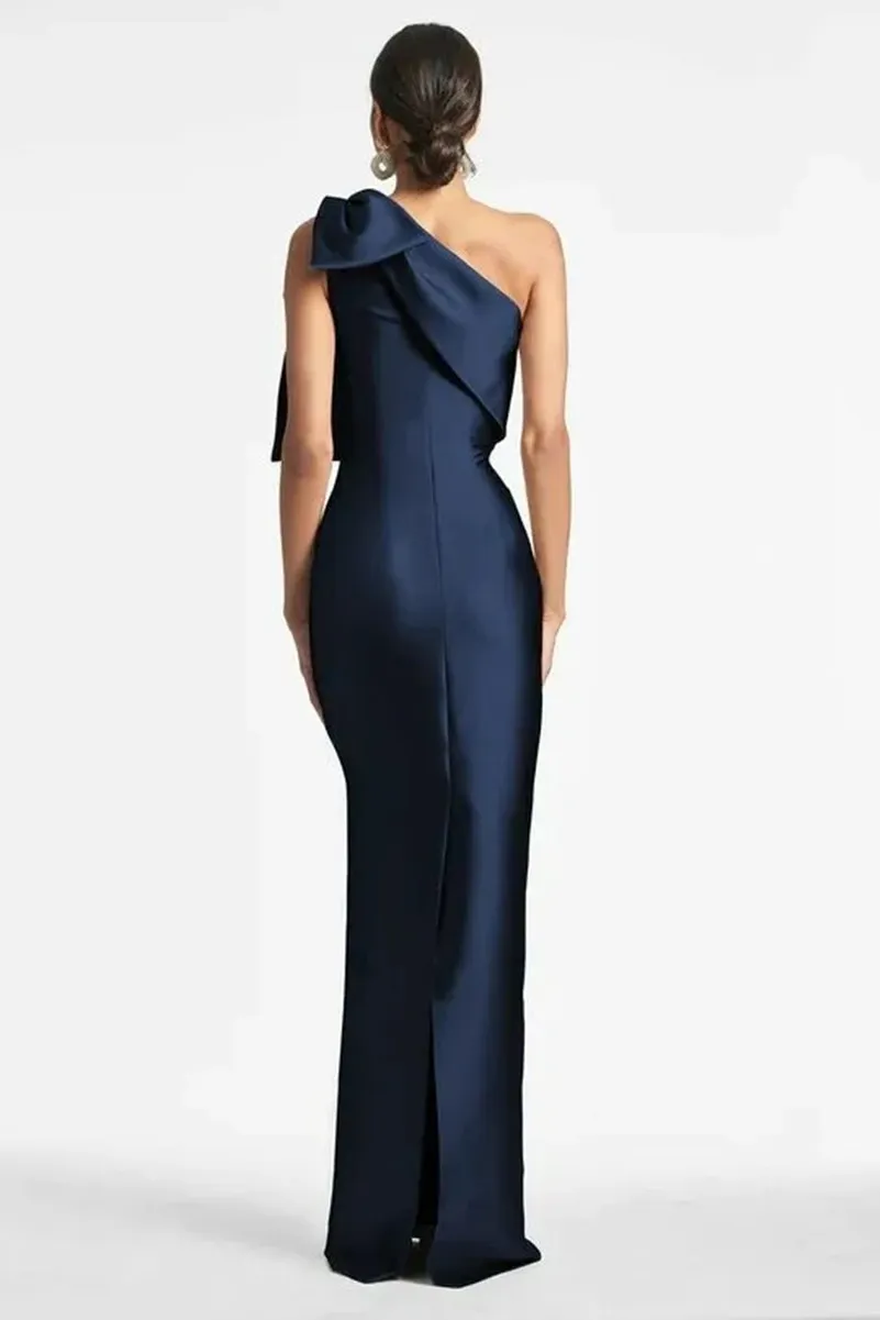 Abiti Da Sposa Per Ospiti A Tubino Abito Elegante Formale Lunghezza Totale Maniche Corte Una Spalla In Raso Con Arricciature 2025 P11074211