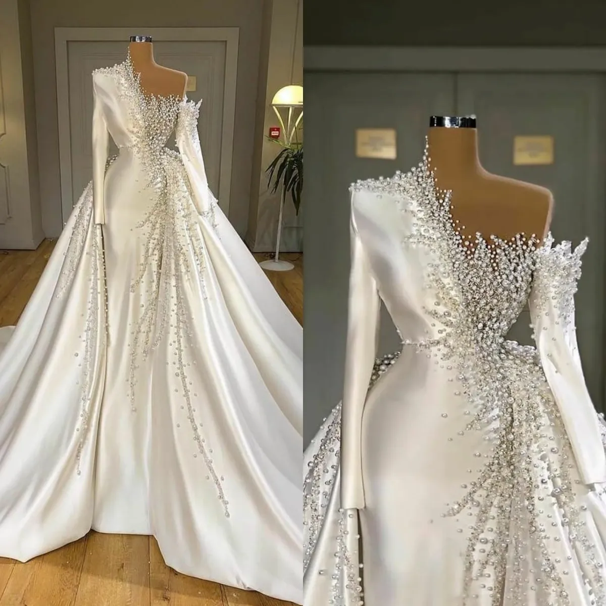 Retro Off-the-Shoulder Mermaid Wedding Dress with Overskirt main image 0