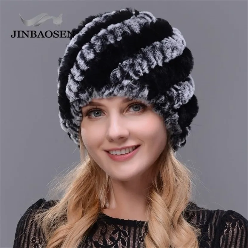 Jinbaosen Women's Fashion Rabbit Double Warm Natural Hat Mink Fur Winter Travel Toverist Ski Cap Y2010242390