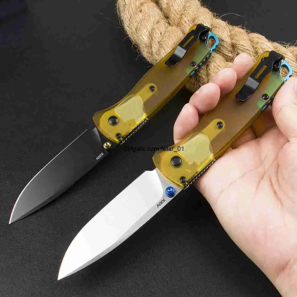 Outdoor BM 535 Folding Knife Transparent Handle Stonewashed Blade Defense Hunting Pocket Knives