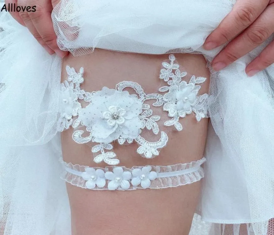 Jarretières de mariée en dentelle blanche avec strass sexy et perles, ceinture de jambe de mariage, anneau de jarretière de cuisse romantique pour femmes, accès à la mariée3927475