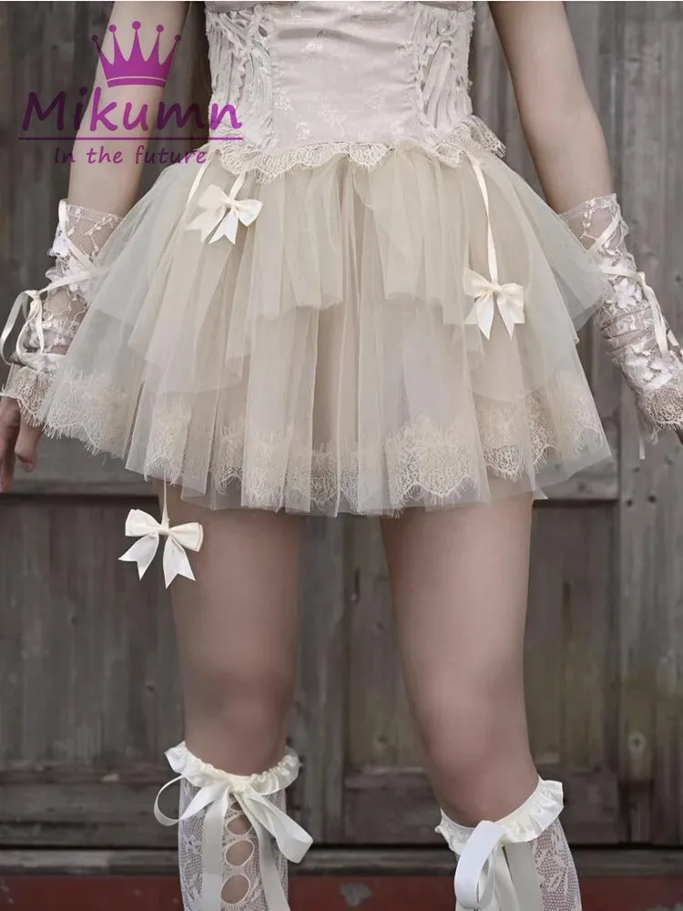 jupe Nouveau design Summer Ballet Style Tutu Pleouted tulle jupe lolita Sweet mignon en dentelle en dentelle Cake Bow Mini jupe à balle