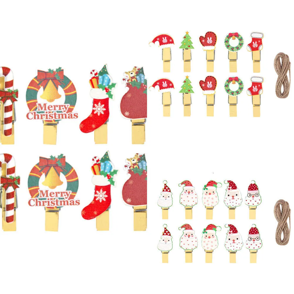 New 10Pcs Clips Wall Photo Banner Clip Mini Wooden Clothespins Christmas Tree Ornament Xmas New Year Party Supplies