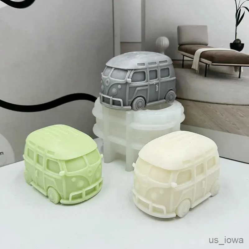 Candele a forma di autobus per auto, candela, stampo in silicone, betoniera, camion, modello di autobus, stampo in silicone, gesso, resina, cemento, stampo in silicone