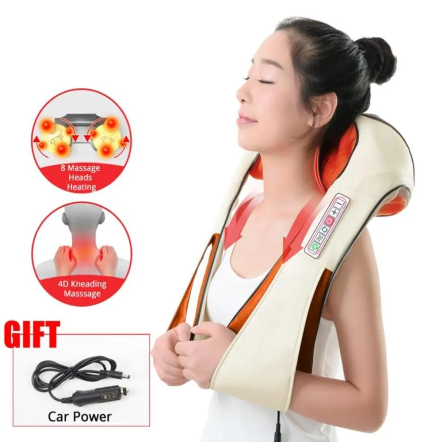 Fast Ship Home Car Electric uppvärmning Back Massage Neck Massager Pillows Cape Shiatsu Infrared Kneading Therapy Axe Shoulder Rela8212865