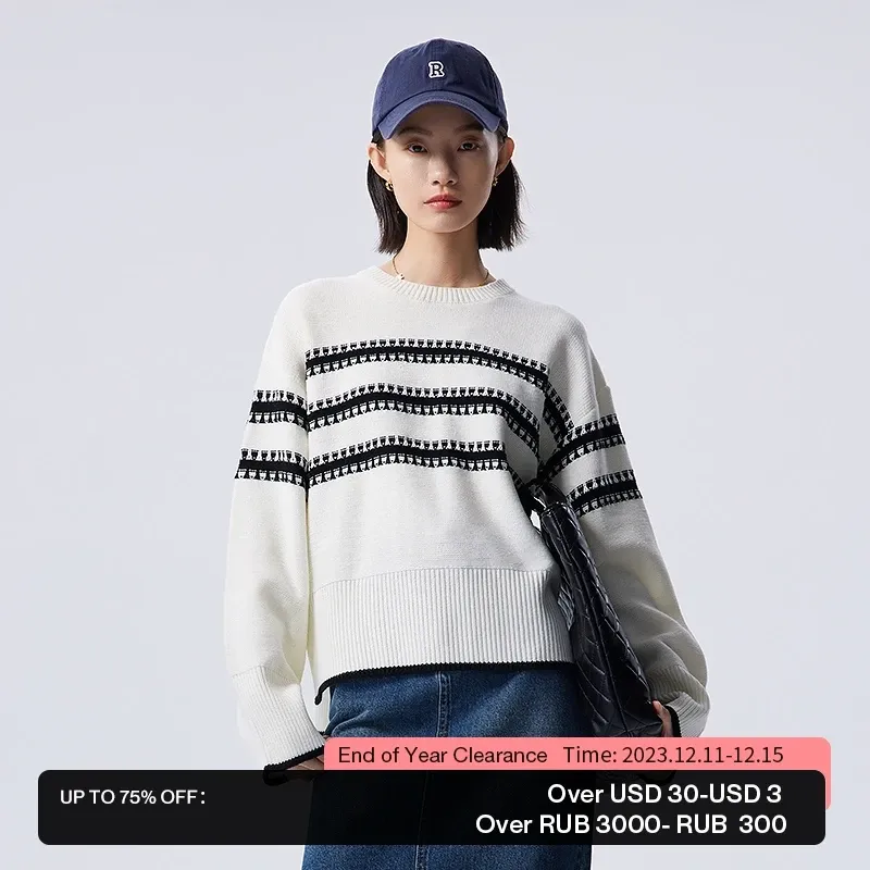 카디건 Toyouth Women Sweater 2023 가을 긴 소매 둥근 목의 느슨한 니트웨어 대비 자카드 분할 헴 패션 캐주얼 탑