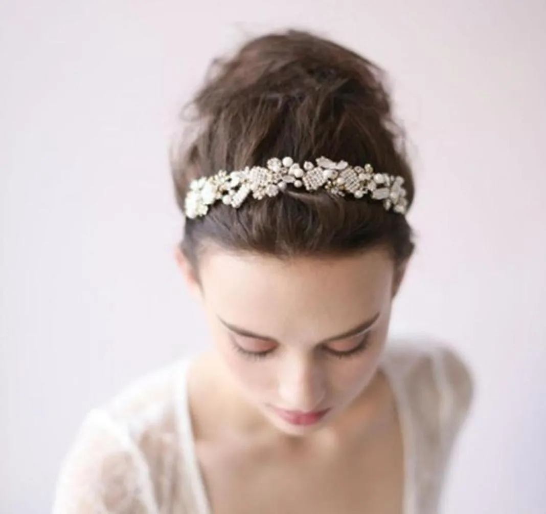 Diademi da sposa eleganti Copricapo con foglie in rilievo Fascia per capelli da sposa Capelli dorati Vite Copricapo da sposa Accessori per capelli da sposa Headp8818713