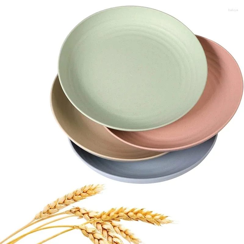 Plates LMETJMA 4Pcs Lightweight Wheat Straw Unbreakable Reusable Dinner Dishes Set Dishwasher & Microwave Safe JT93