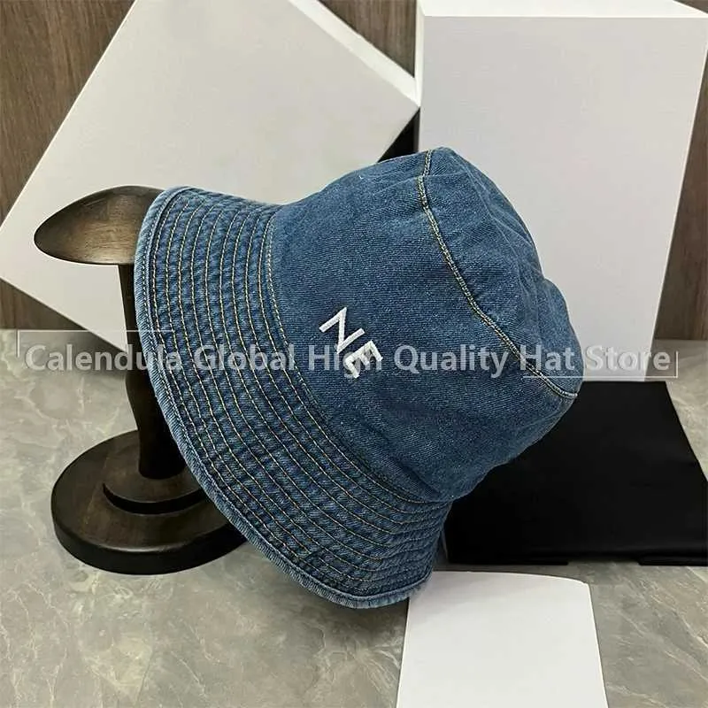 Breda breim hattar hink hattar sommaren ny denim hink hatt mens och kvinnor fiskare hatt med brev tryckning vår utomhus fritids solnedgång hatt yf0970 j240305