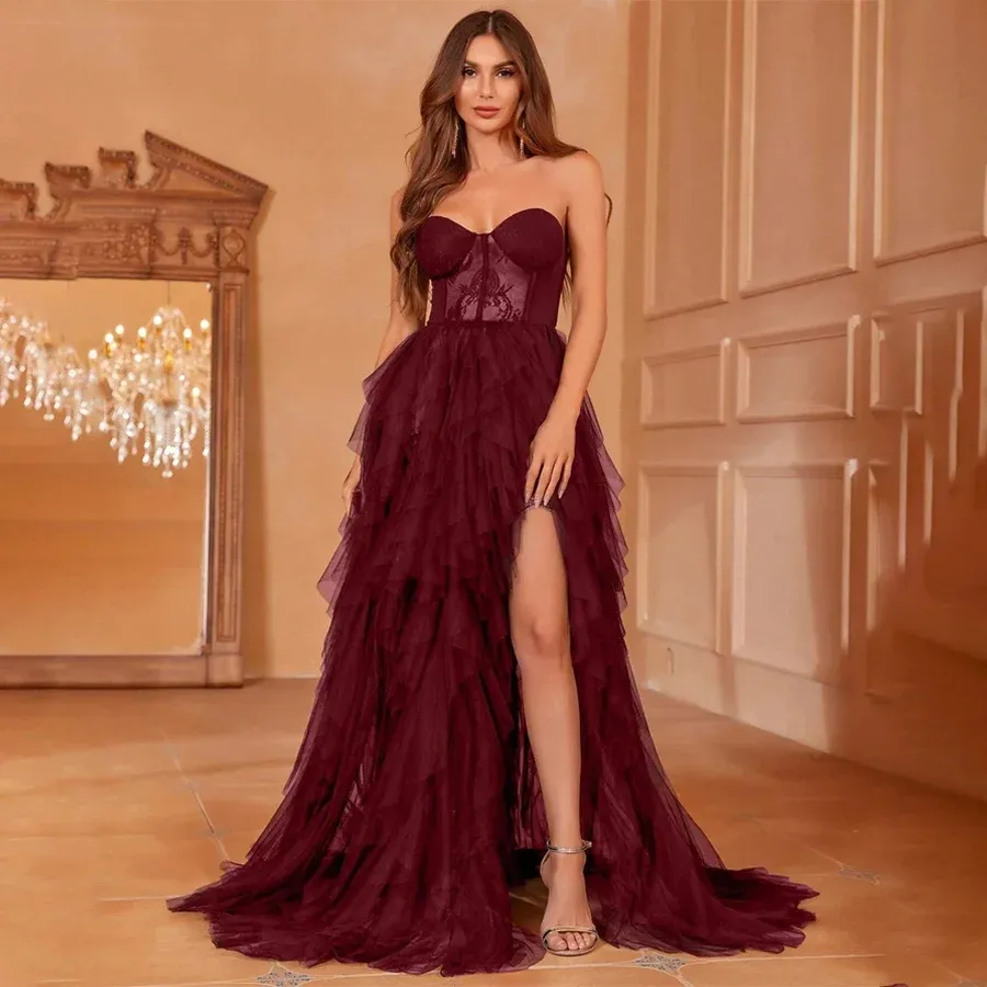 Luxe rose bal anniversaire robe 2024 chérie dentelle haut sans manches couches tulle soirée formelle robes de soirée robe de soirée robes de fête