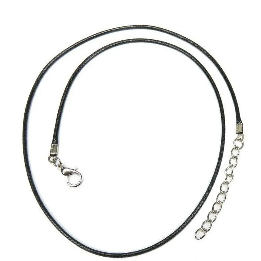 100 st mycket svart 1 5mm vaxläder ormhalsband pärlor snör sträng rep tråd 45 cm förlängskedja med hummerlås diy smycken253w