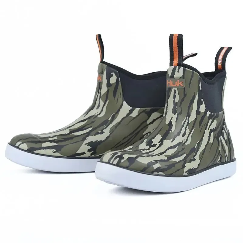 Frauen Regen Stiefel Licht Trainer Angeln Stiefel Männer Grün Regen Stiefeletten Camouflage Casual Schuhe PVC High Top Sneakers Wasserdicht 240228